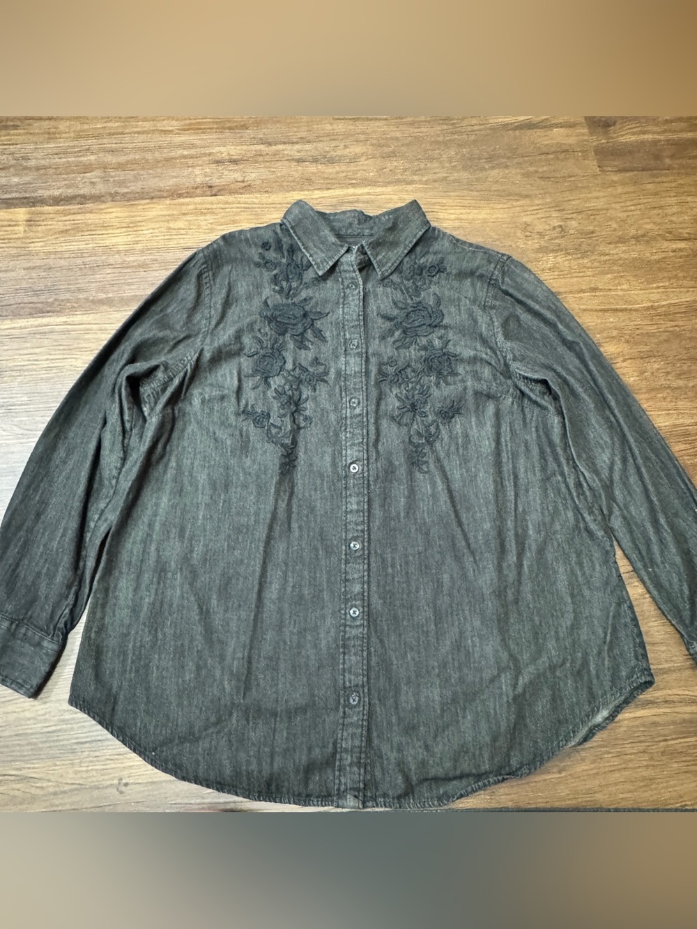 Lauren Ralph Lauren Black Floral Embroidered DenimTop2X Whimsigoth Boho Western